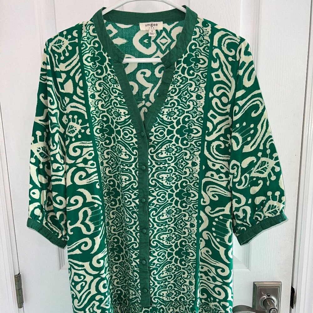 UMGEE WOMENS GREEN AND WHITE DRESS - SIZE S